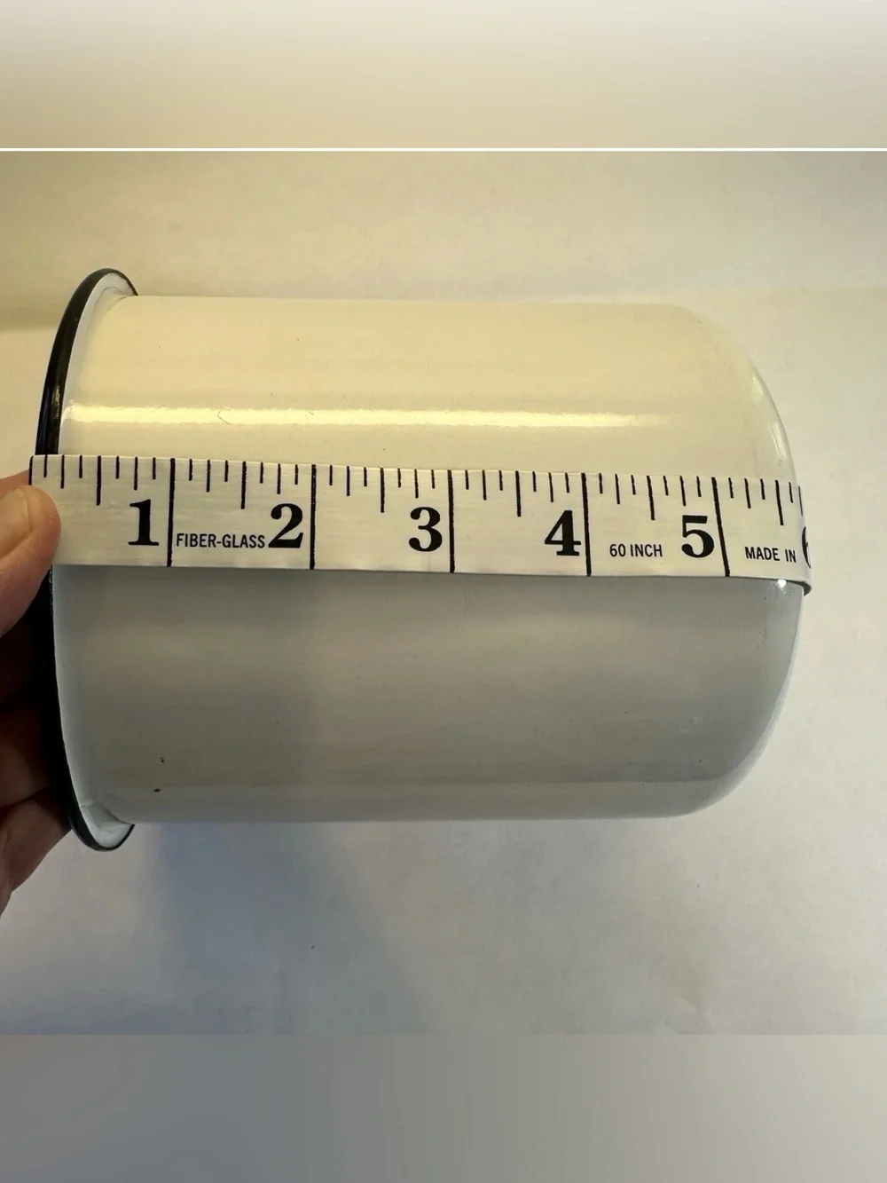 Vintage White Enamel Utensil Holder Crock Black Rim French Country Cottage 6